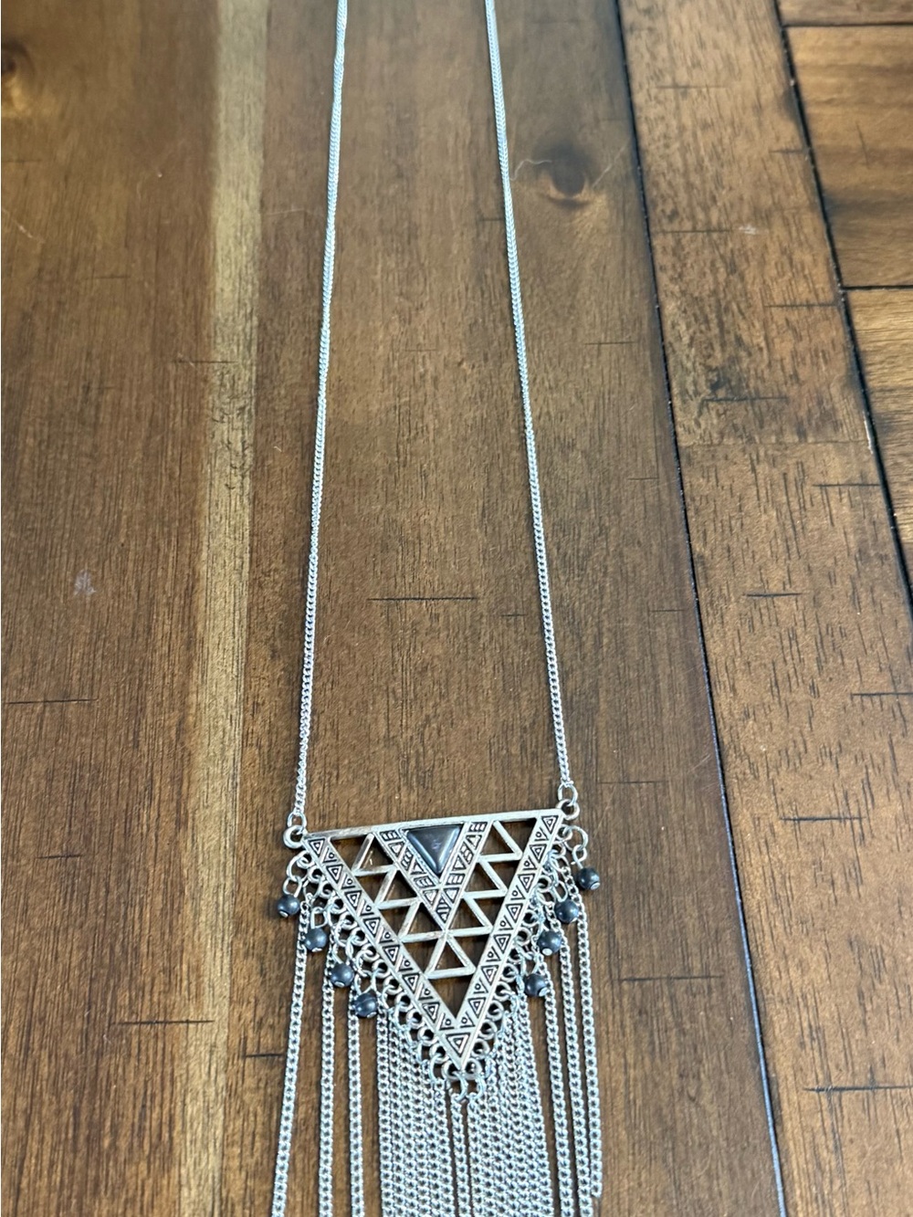 paparazzi Silver Geometric Triangle Fringe Necklace
